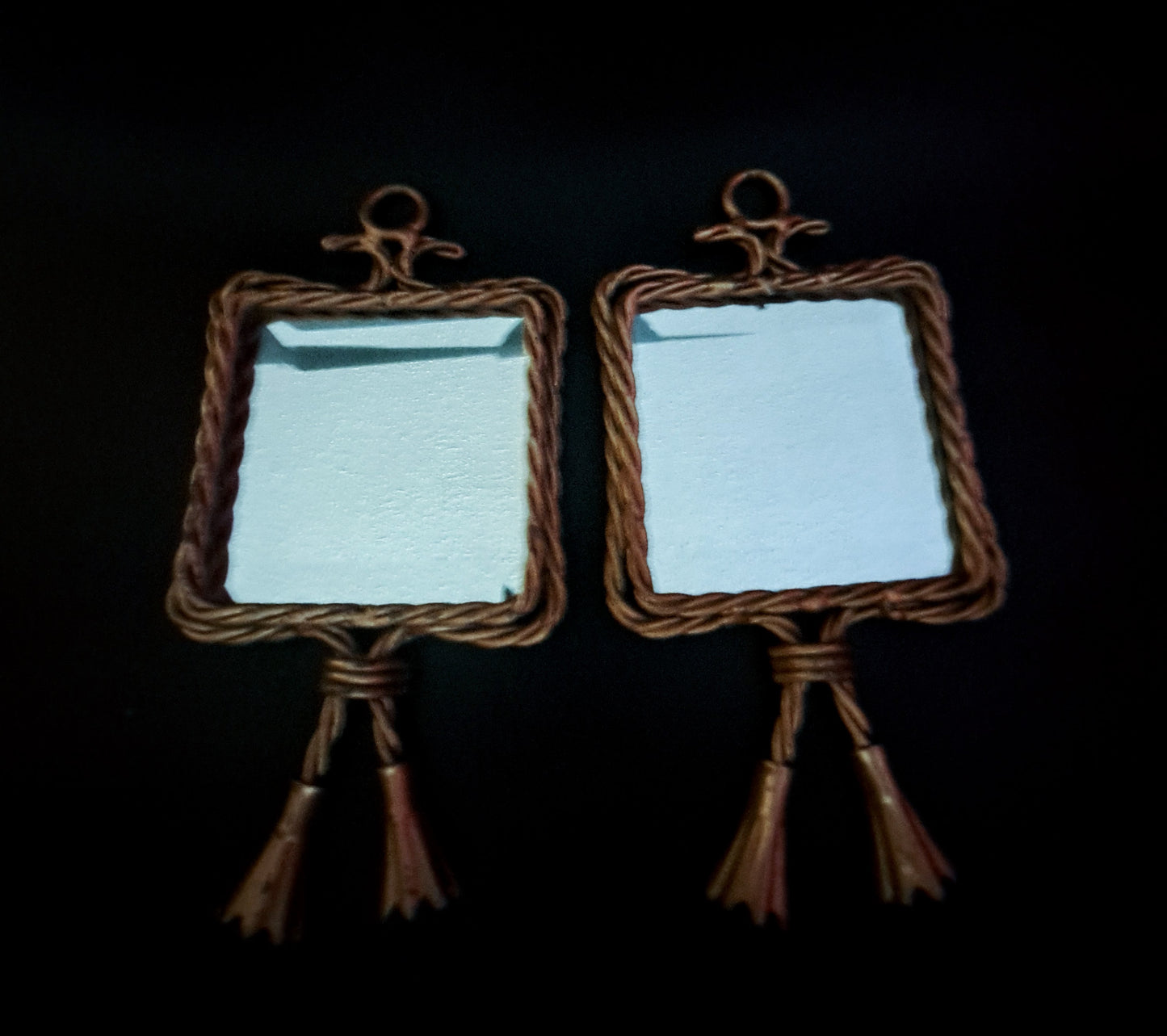 Pair of small vintage square brass mirrors