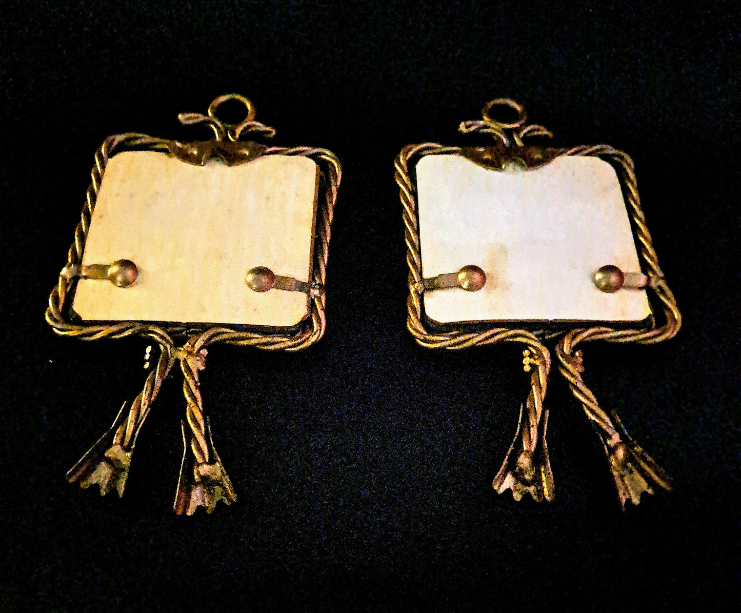 Pair of small vintage square brass mirrors