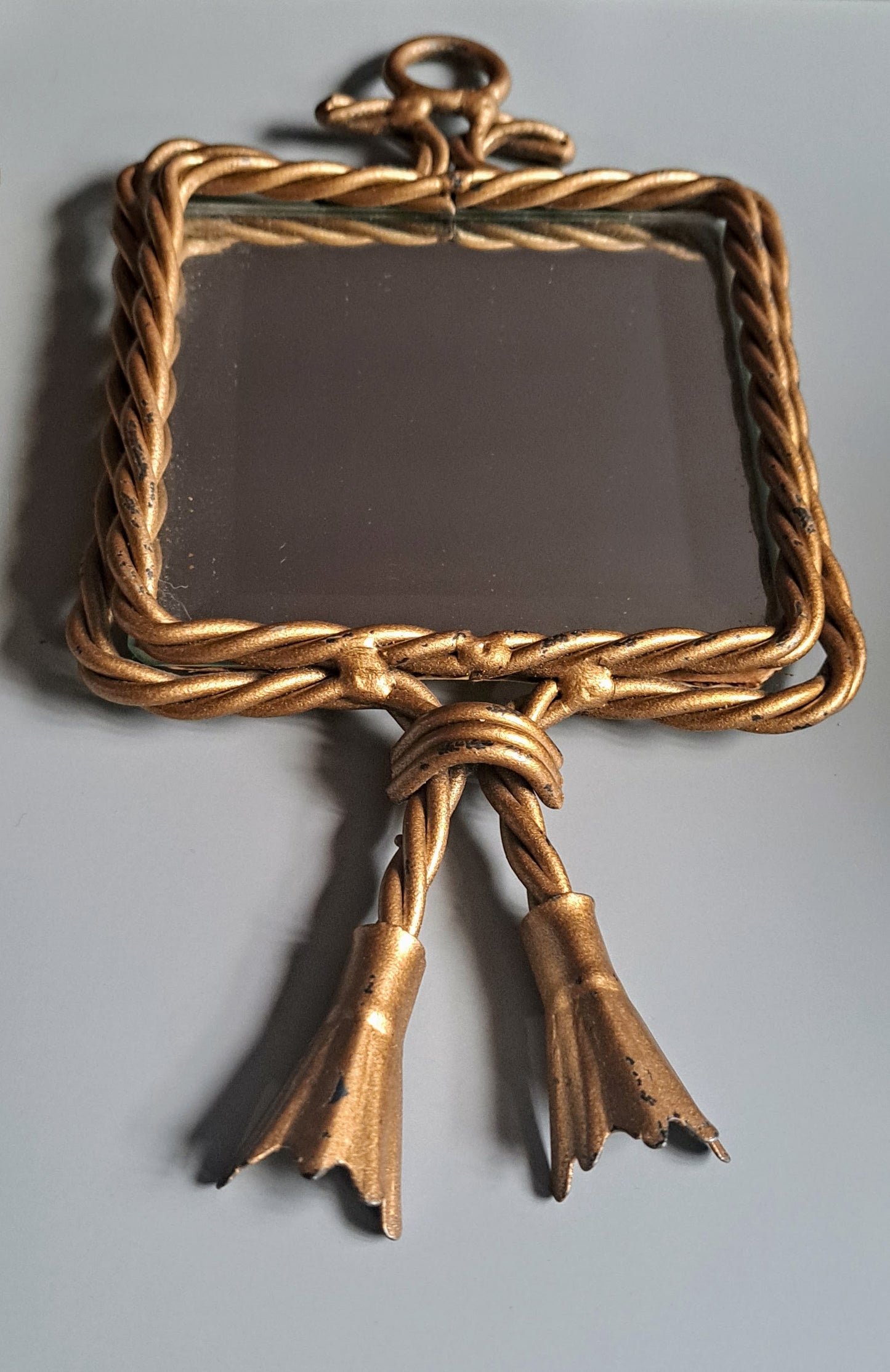 Pair of small vintage square brass mirrors