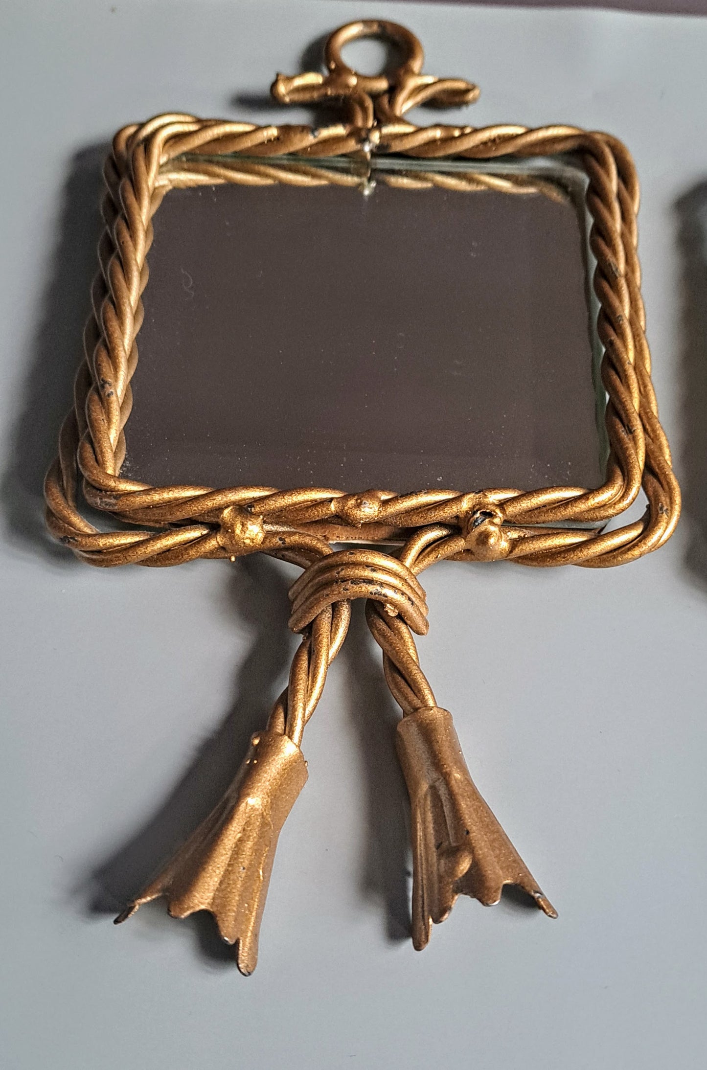 Pair of small vintage square brass mirrors
