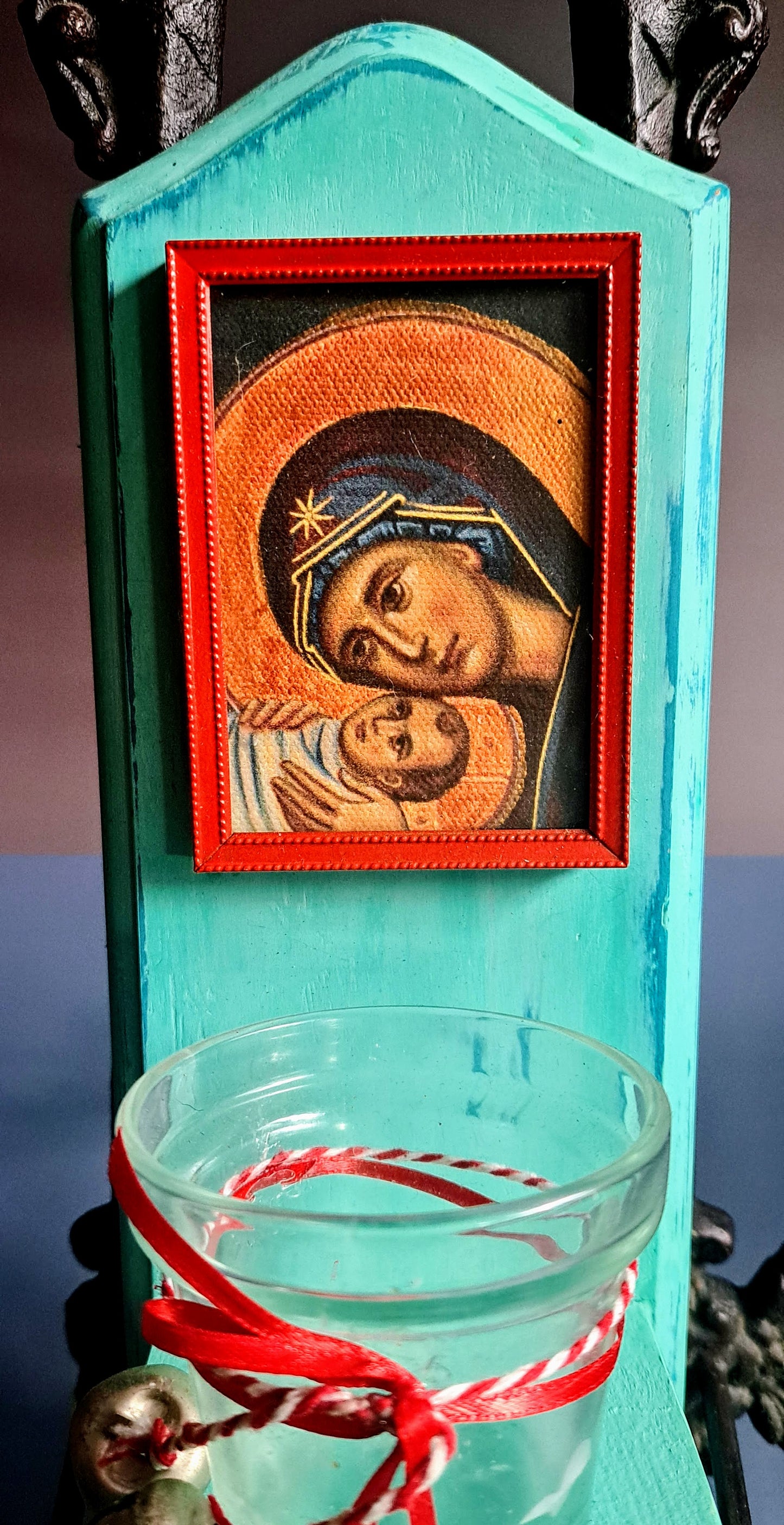Theotokos with Baby Jesus small aqua icon