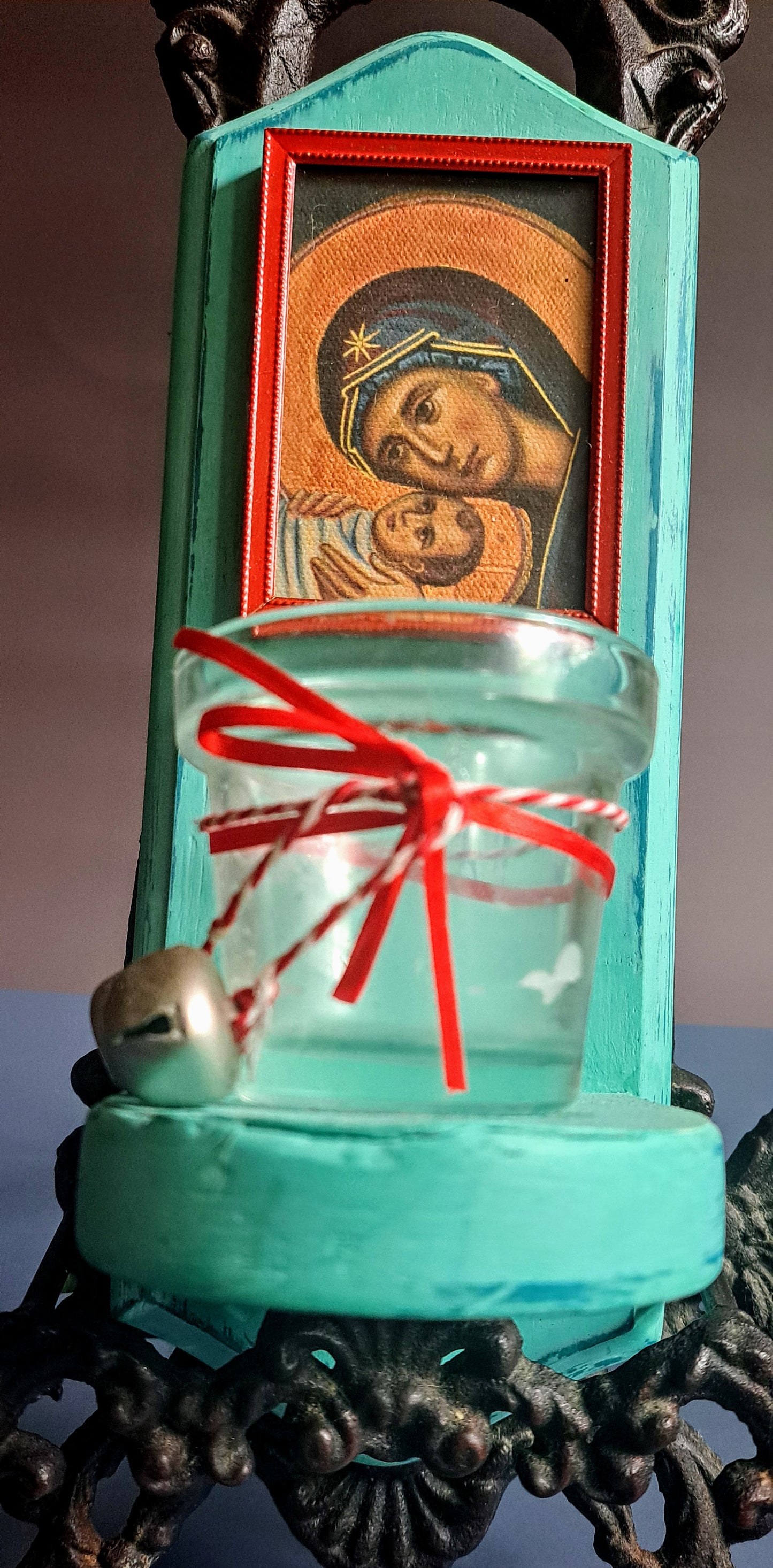 Theotokos with Baby Jesus small aqua icon