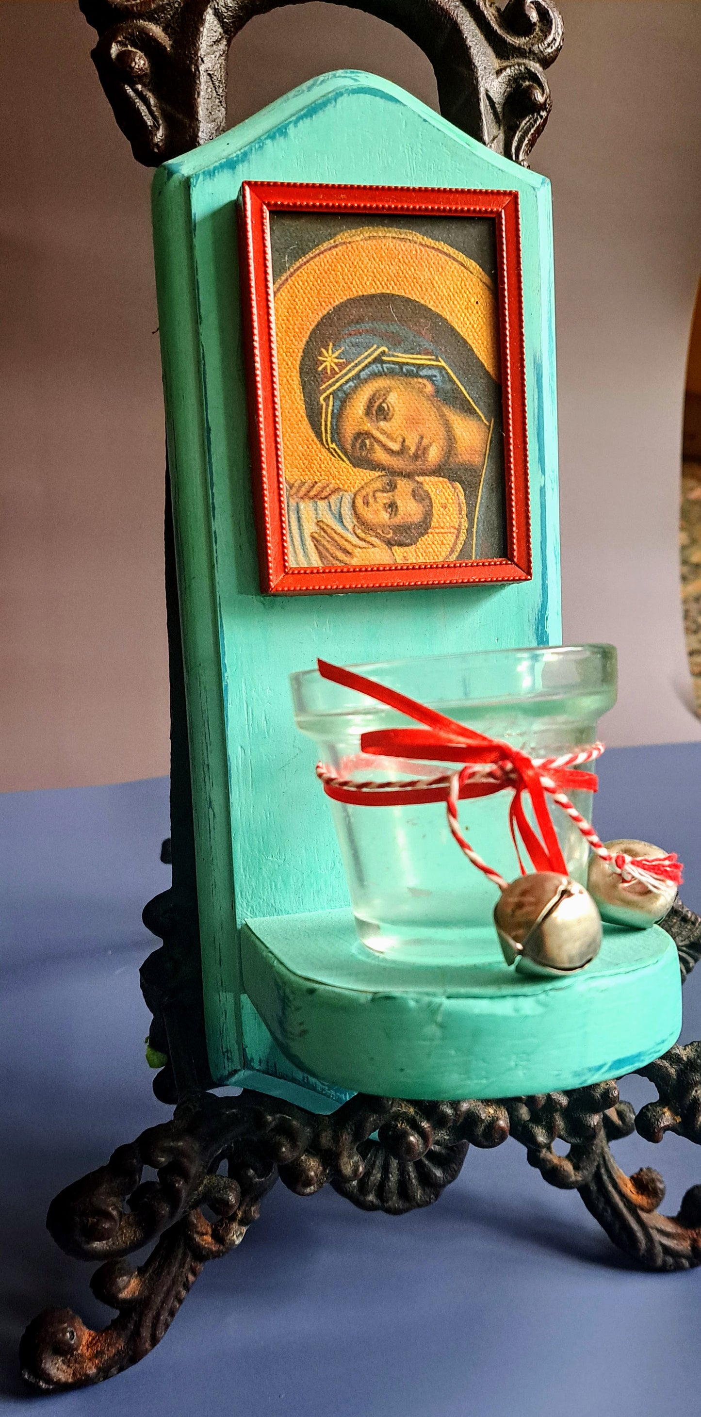 Theotokos with Baby Jesus small aqua icon