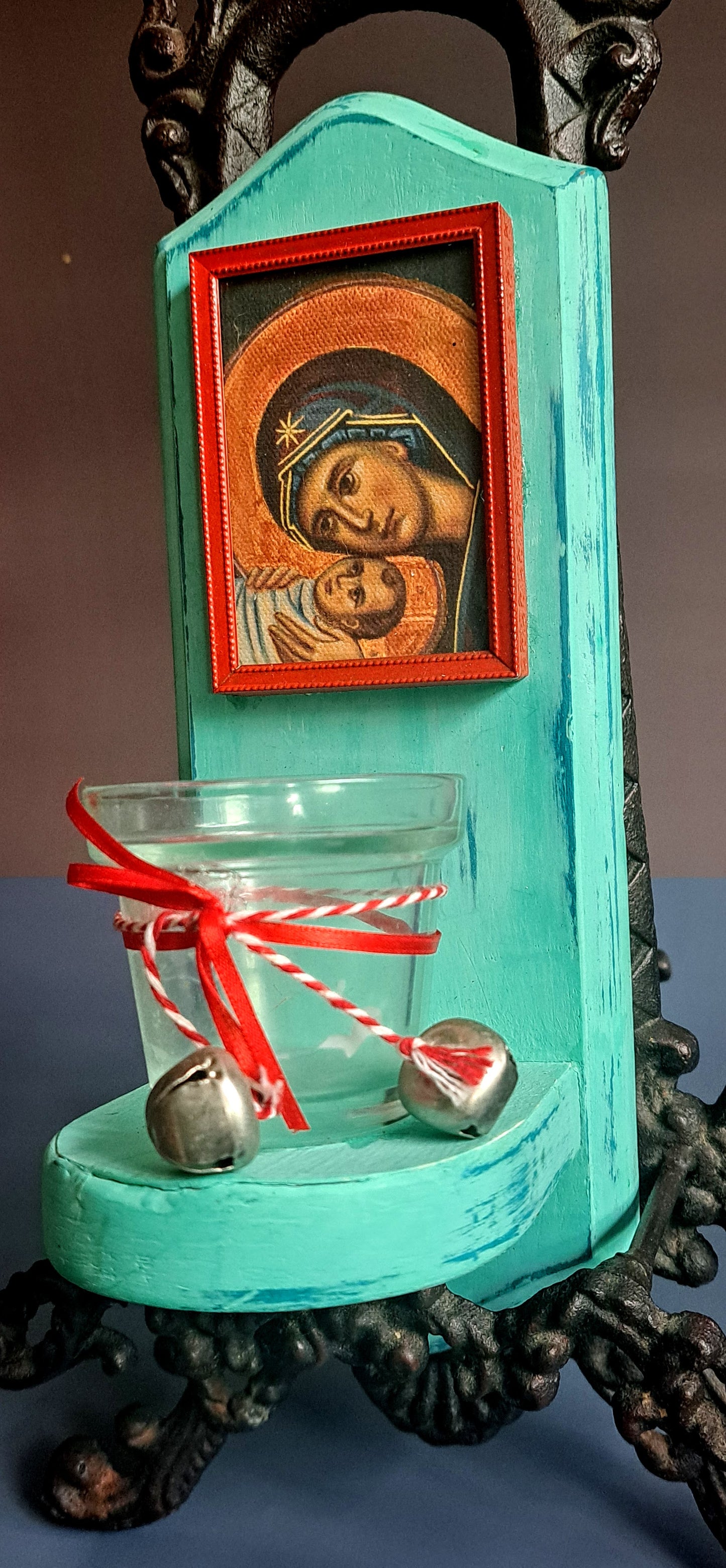 Theotokos with Baby Jesus small aqua icon