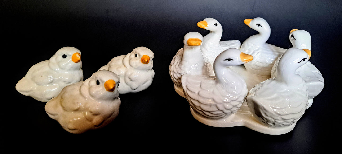 Vintage Duck/Goose candle holder and little chlcks