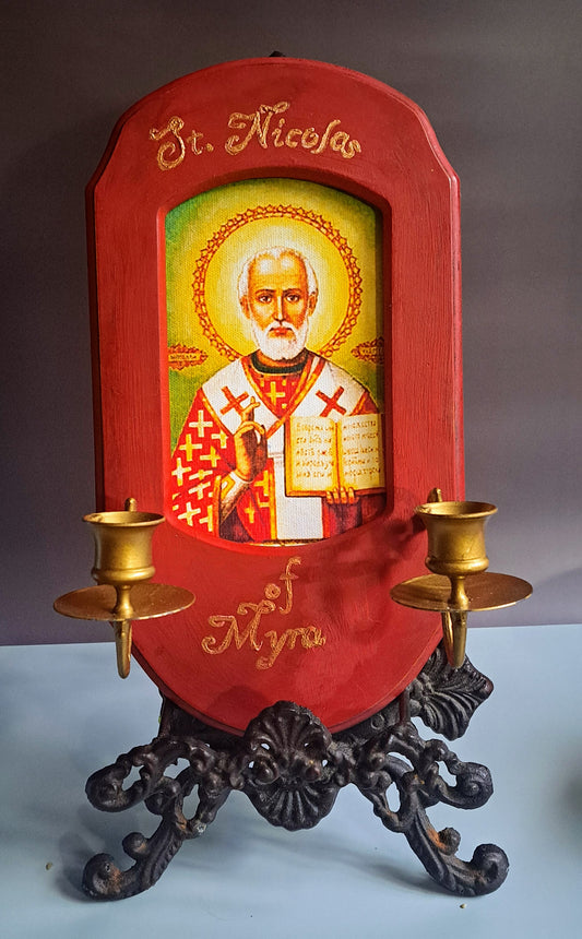 St. Nicholas of Myra Red Icon Sconce