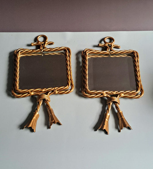 Pair of small vintage square brass mirrors